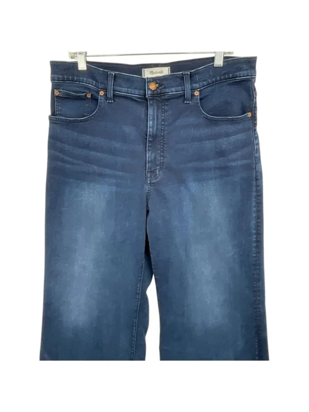 Madewell Tall Flared Wide Leg Crop Jeans Womens 32T Blue High Rise Raw Hem